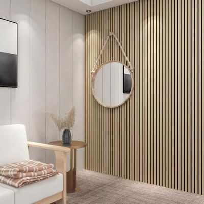 Tech Oak Walnut Veneer di legno Legno PET Assorbimento del rumore Pannelli di parete Legno Slat Pannello acustico